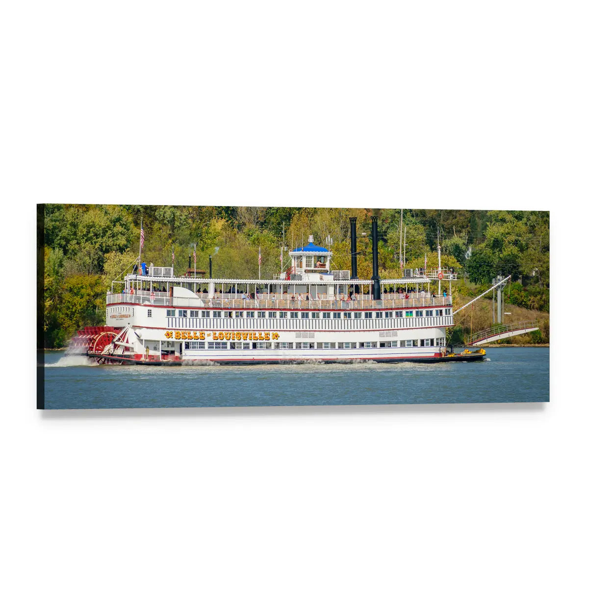 Belle of Louisville Paddle-wheel Steamboat Panoramic Canvas Wall Art, single panel gallery wrapped canvas, angled product view