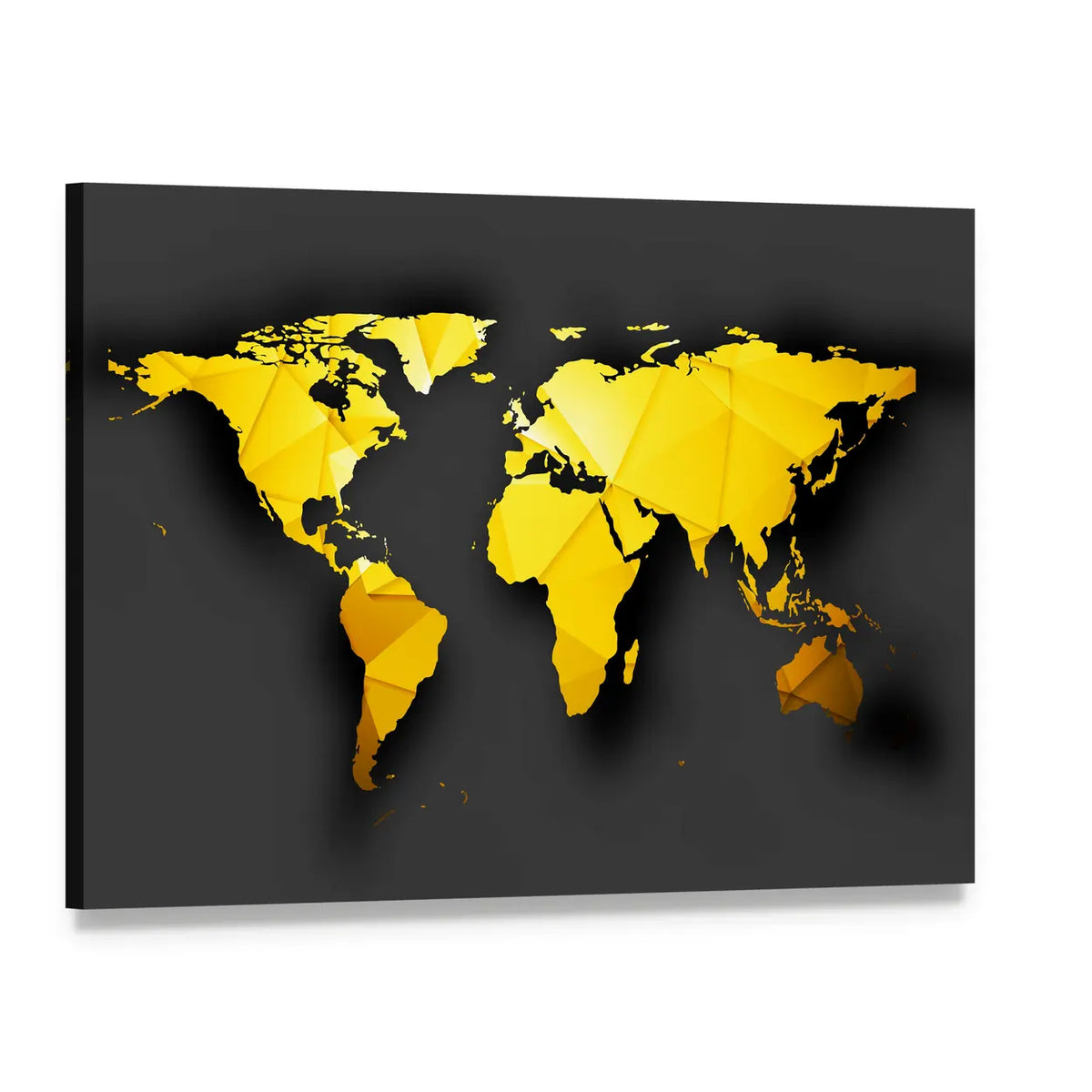 Polygonal World Map Canvas Wall Art, single panel gallery wrapped canvas, angled product view