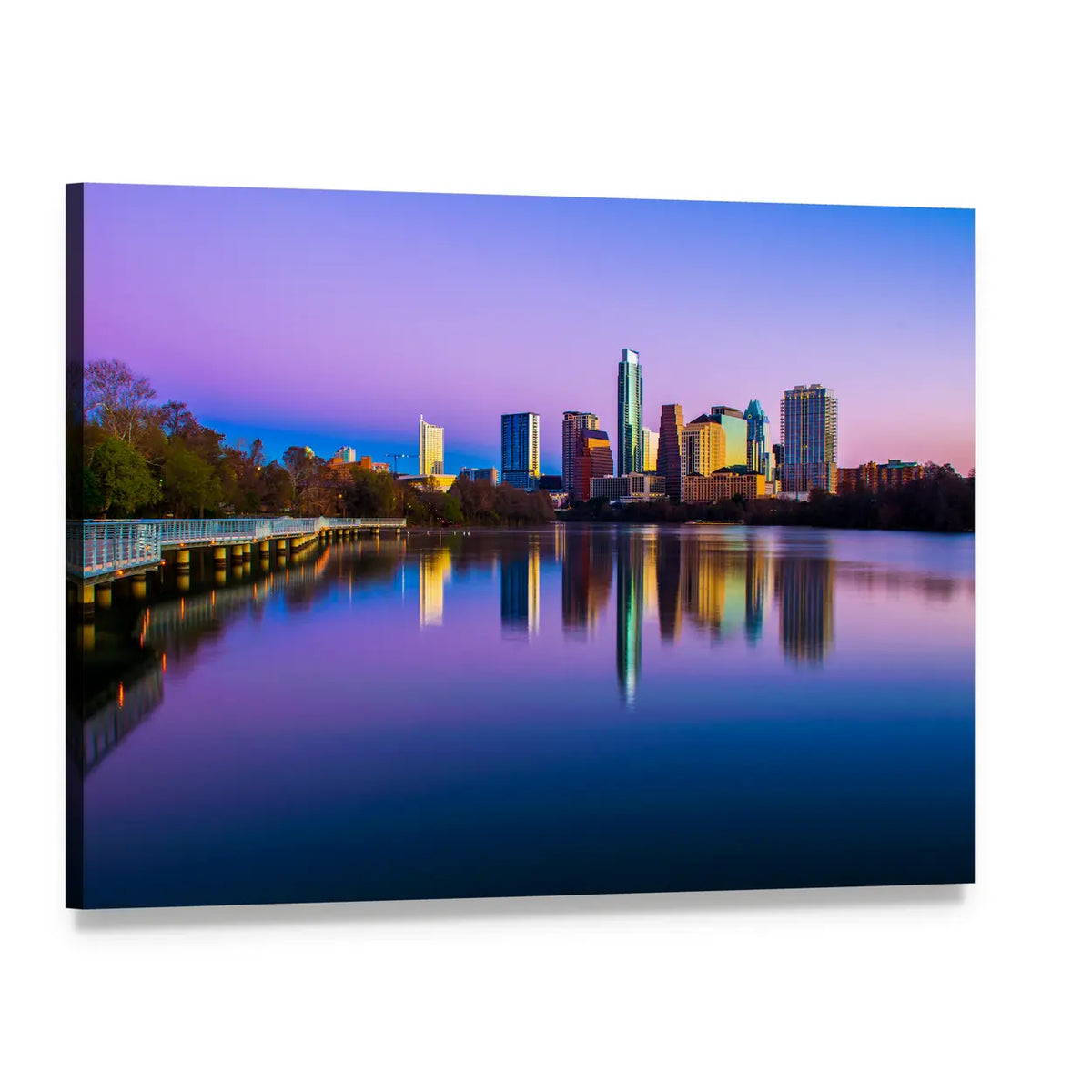 Austin Skyline In Texas Canvas Wall Art, single panel gallery wrapped canvas, angled product view
