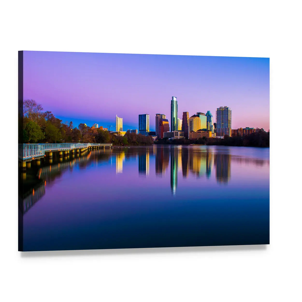 Austin Skyline In Texas Canvas Wall Art, single panel gallery wrapped canvas, angled product view