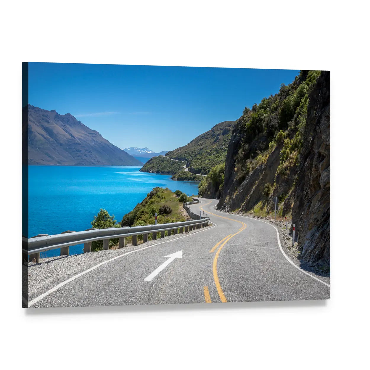 Devil's Staircase Road Overlooking Turquoise Lake Canvas Wall Art, single panel gallery wrapped canvas, angled product view