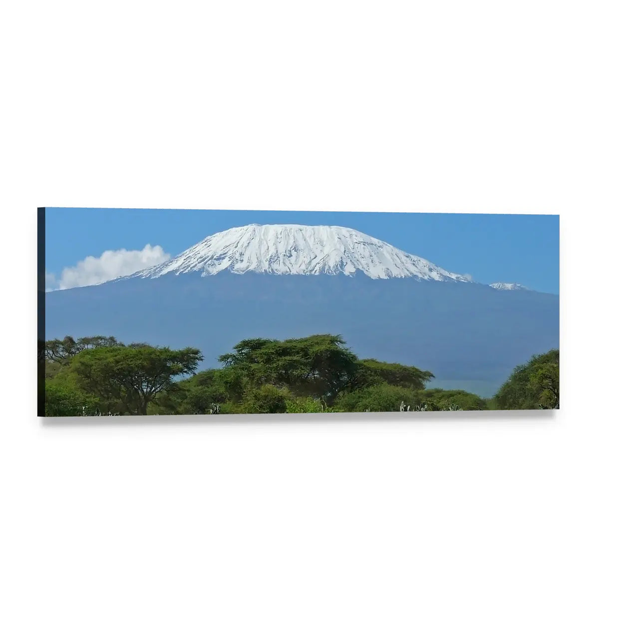 Mount Kilimanjaro Snow-capped Peak Panoramic Canvas Wall Art, single panel gallery wrapped canvas, angled product view