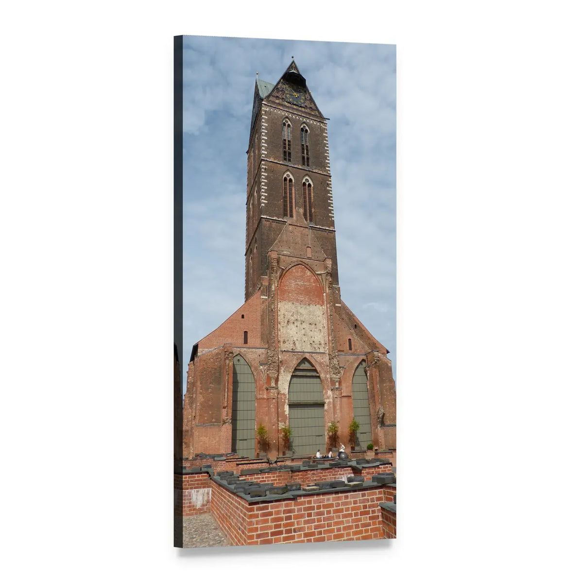 Gothic Church Tower with Brick Steeple Vertical Canvas Wall Art, 1 panel 1 Vertical layout gallery wrapped canvas set, angled product view