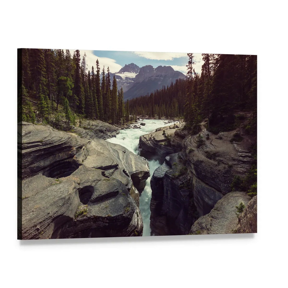 Athabasca River Rapids in Rocky Canyon Canvas Wall Art, single panel gallery wrapped canvas, angled product view