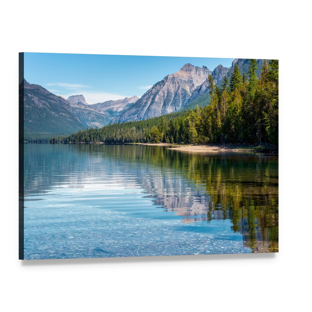 Mountain Lake with Reflected Peaks Canvas Wall Art, single panel gallery wrapped canvas, angled product view