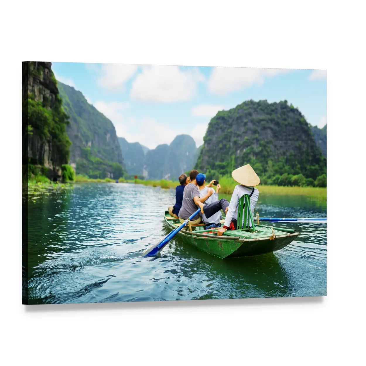 Tourists in Boat on Ngo Dong River Canvas Wall Art, single panel gallery wrapped canvas, angled product view