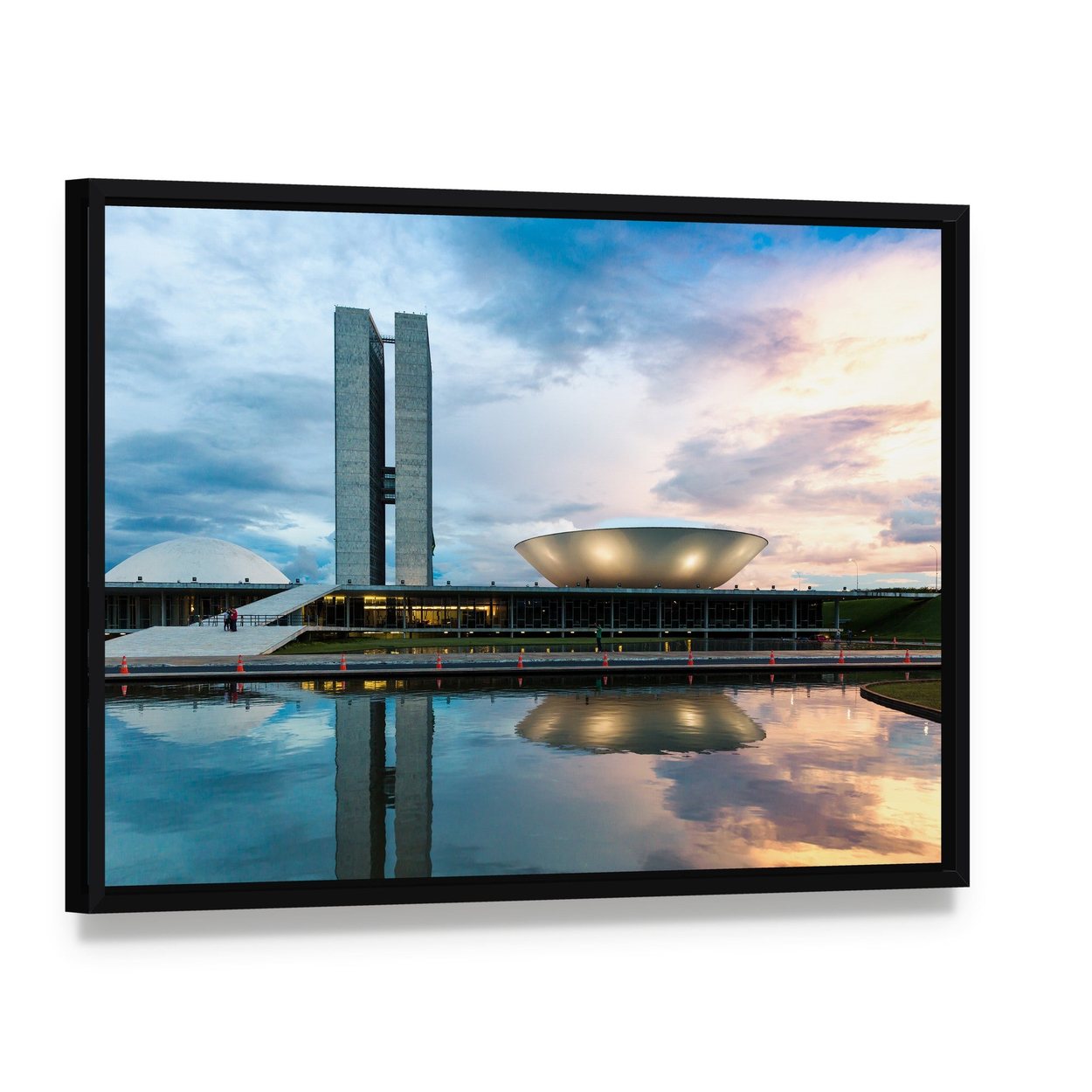 Brazilian National Congress Canvas Wall Art, framed canvas in a black floater frame, angled product view