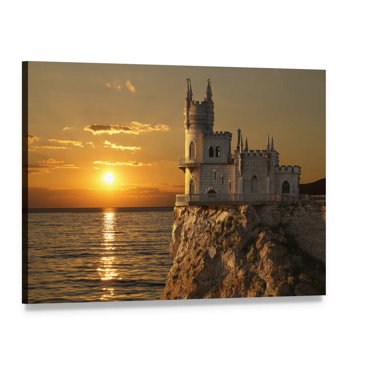 Swallows Nest Castle at Sunset Canvas Wall Art, single panel gallery wrapped canvas, angled product view