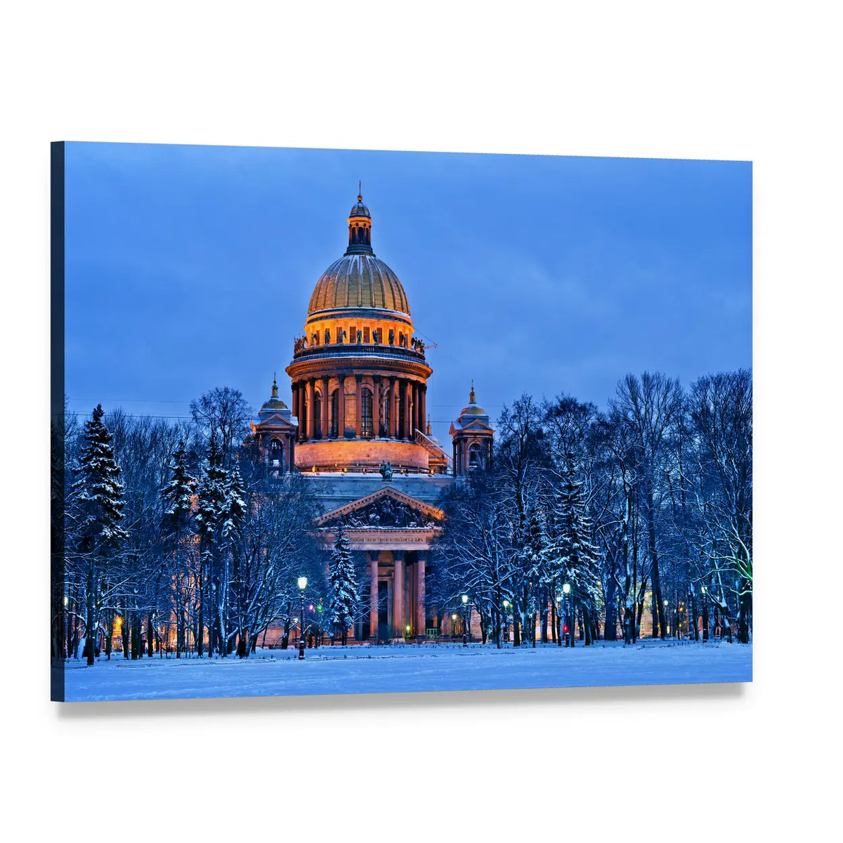 St. Isaac's Cathedral in Winter Evening Canvas Wall Art, single panel gallery wrapped canvas, angled product view