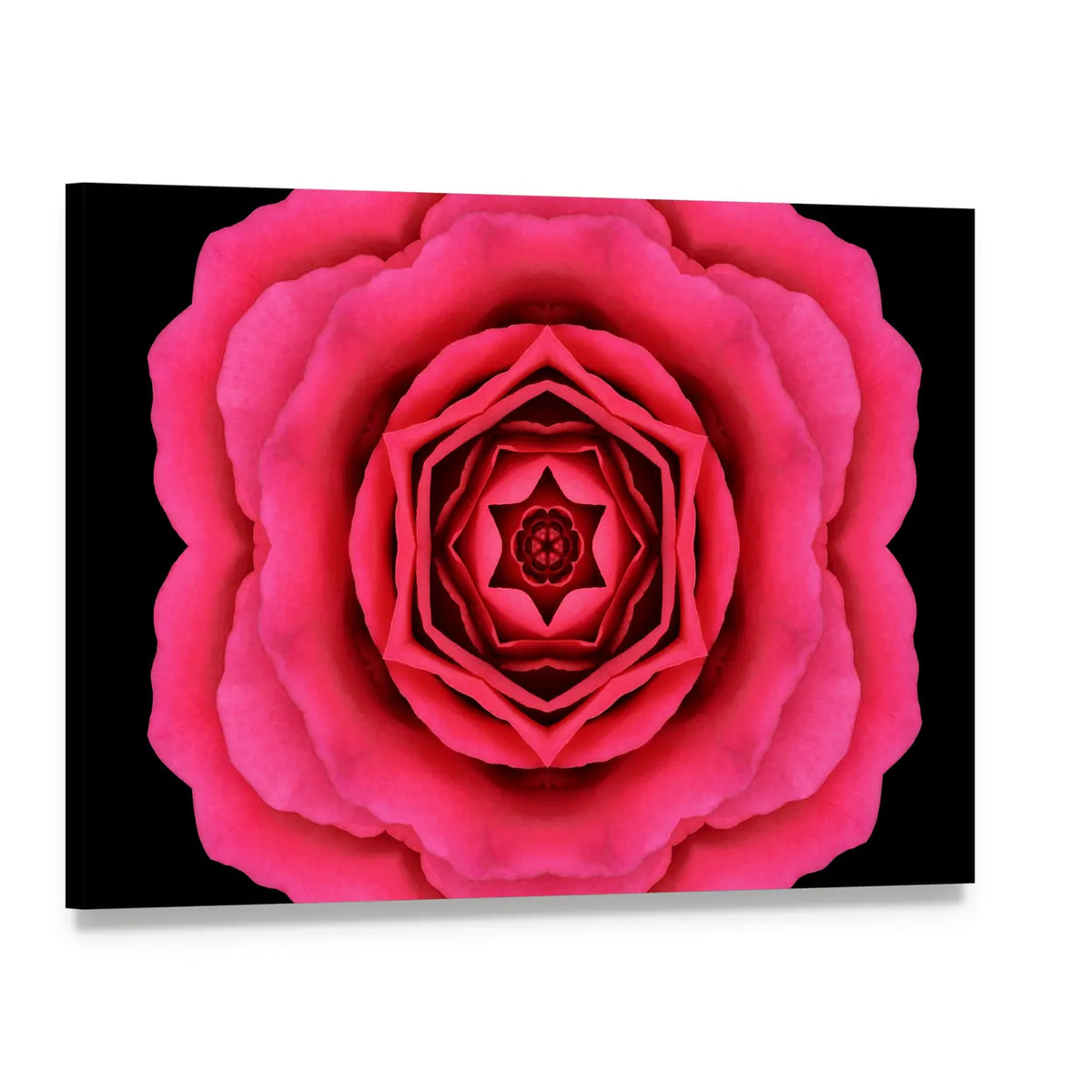 Pink Kaleidoscope Flower Canvas Wall Art, single panel gallery wrapped canvas, angled product view
