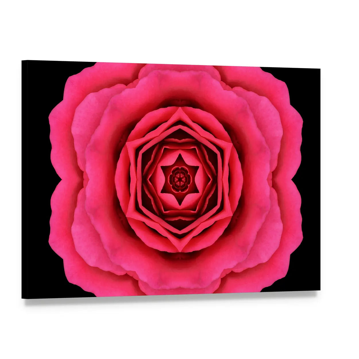 Pink Kaleidoscope Flower Canvas Wall Art, single panel gallery wrapped canvas, angled product view
