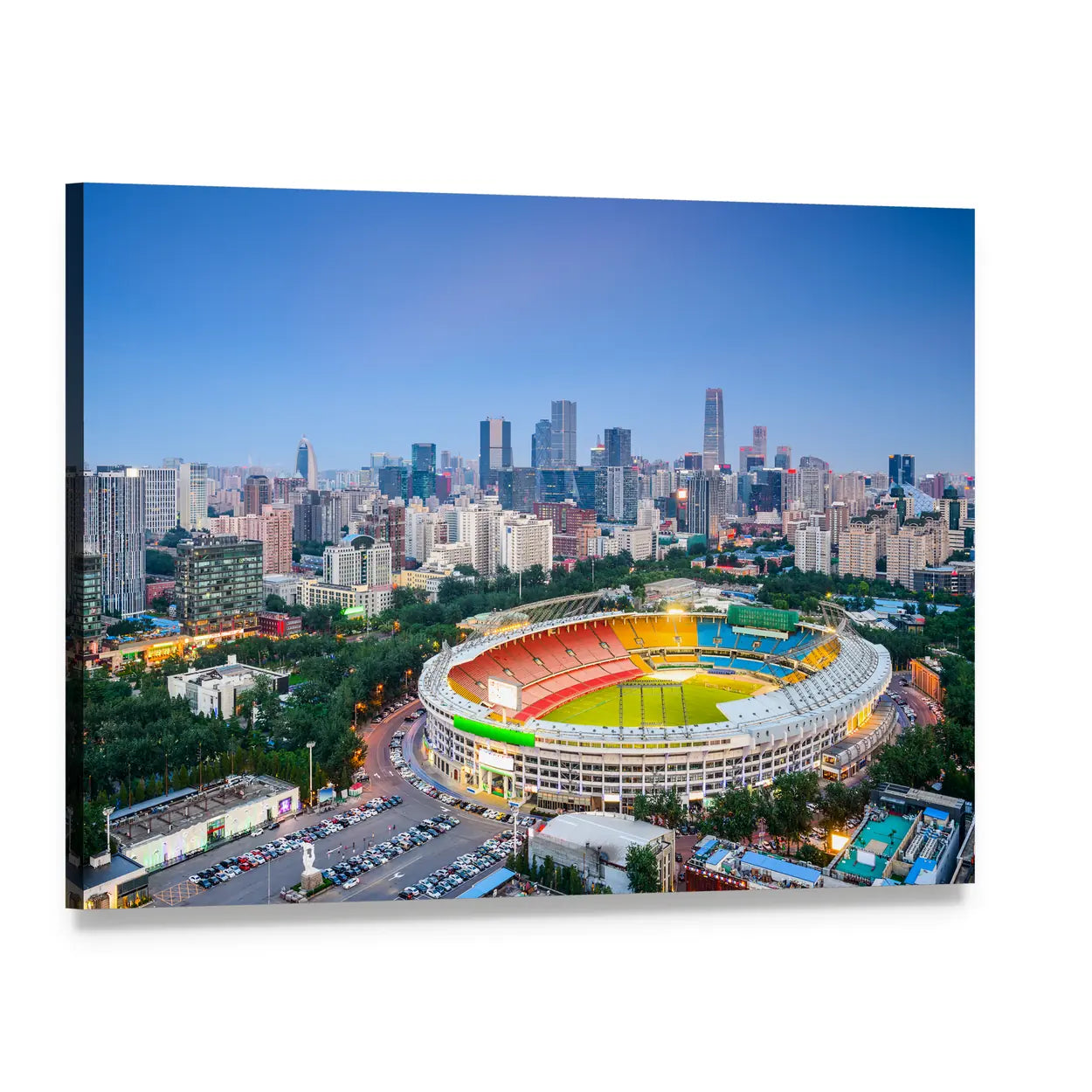Stadium In Beijing Cityscape Canvas Wall Art, single panel gallery wrapped canvas, angled product view