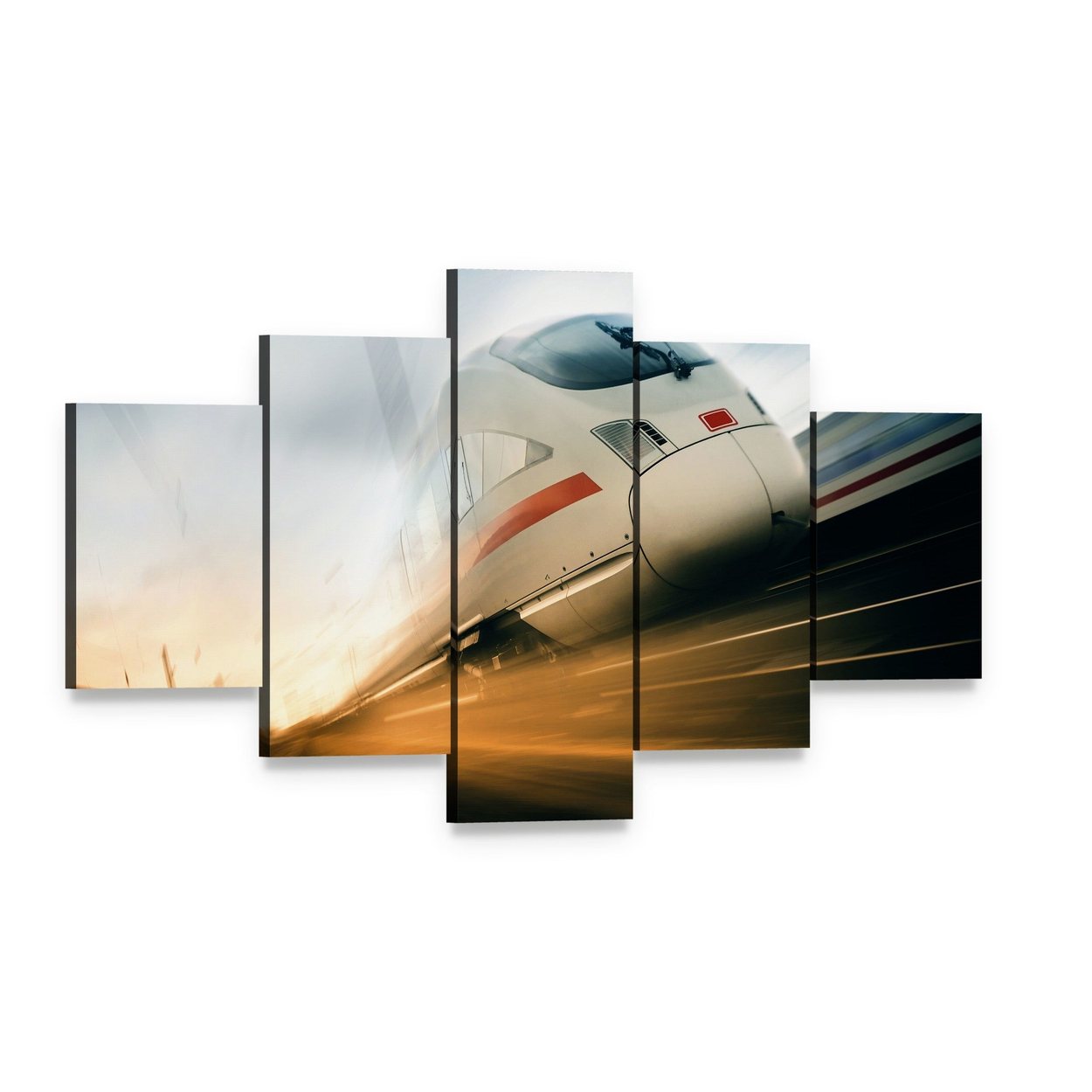 Fast Moving Train Canvas Wall Art, 5 panel 5 Star layout gallery wrapped canvas set, angled product view