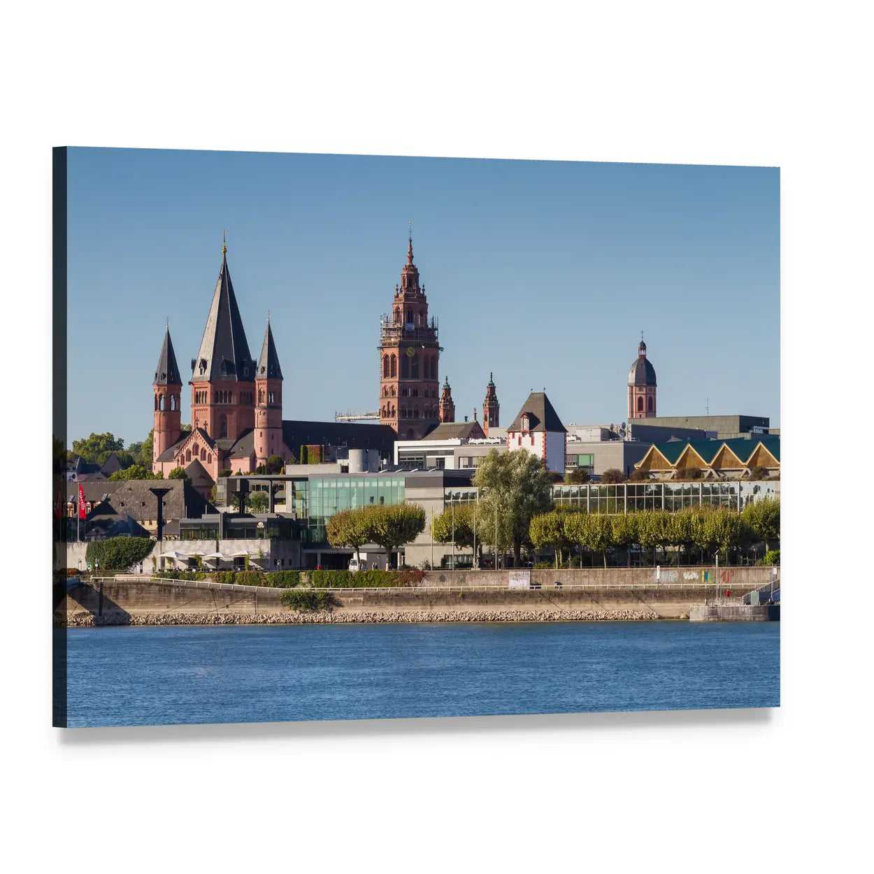 Mainz Cathedral on the Riverfront Canvas Wall Art, single panel gallery wrapped canvas, angled product view