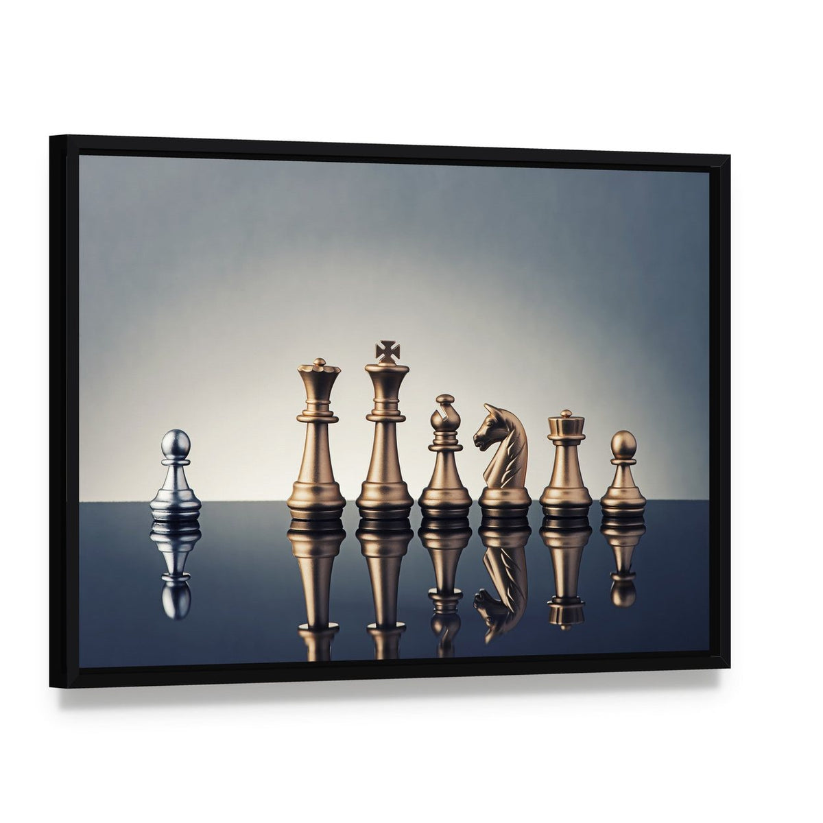 Leadership Concept of Chess Canvas Wall Art, framed canvas in a black floater frame, angled product view
