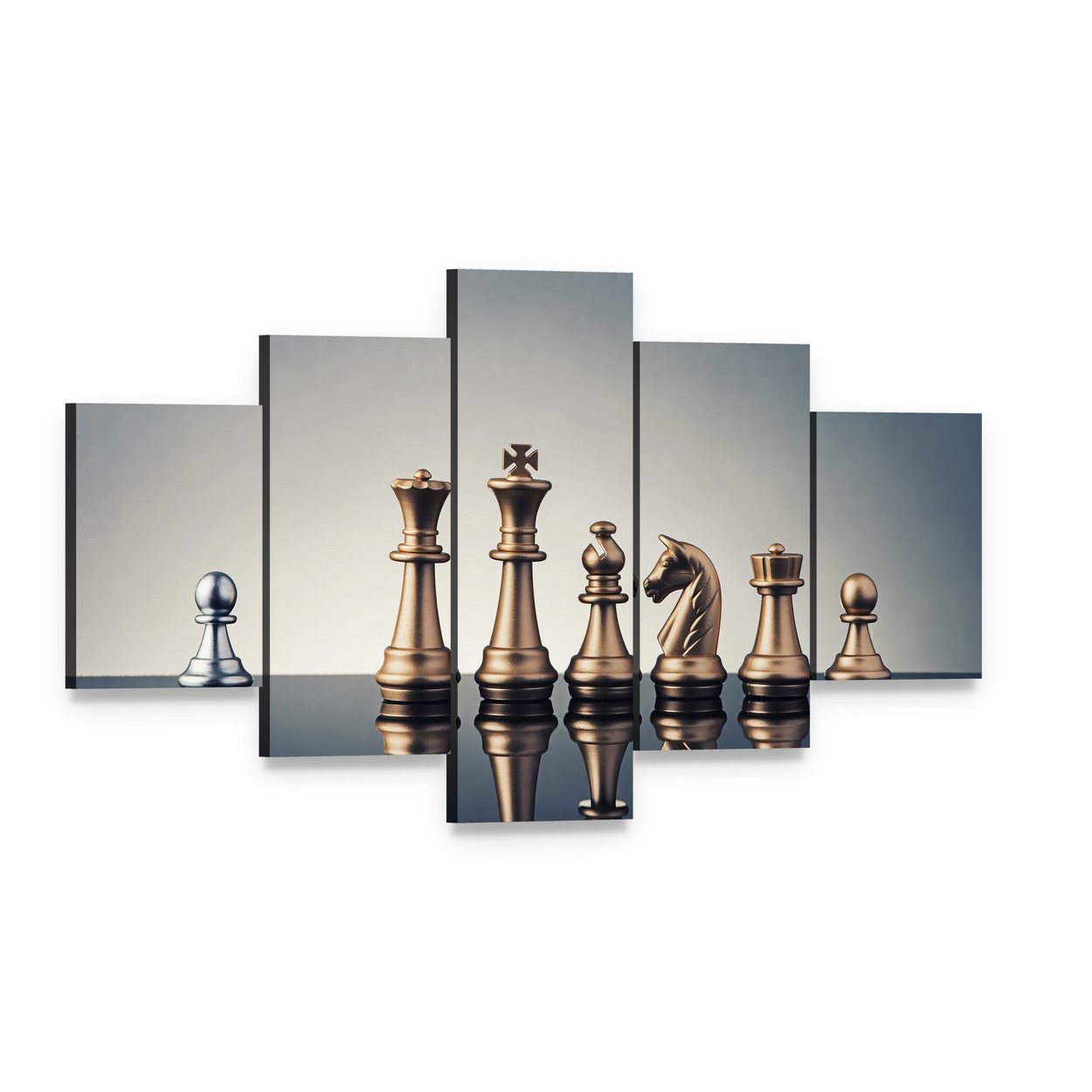Leadership Concept of Chess Canvas Wall Art, 5 panel 5 Star layout gallery wrapped canvas set, angled product view