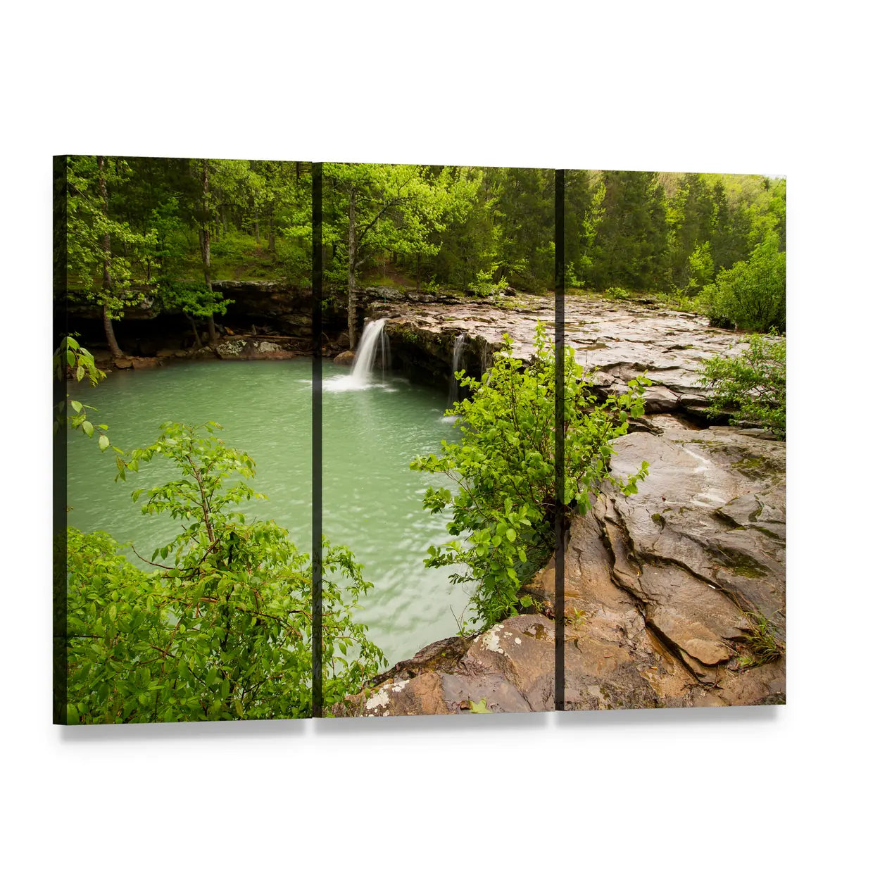 Falling Water Creek Canvas Wall Art, 3 panel 3 Horizontal layout gallery wrapped canvas set, angled product view