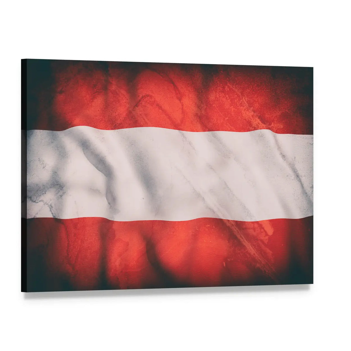 Waving Austrian Flag Canvas Wall Art, single panel gallery wrapped canvas, angled product view