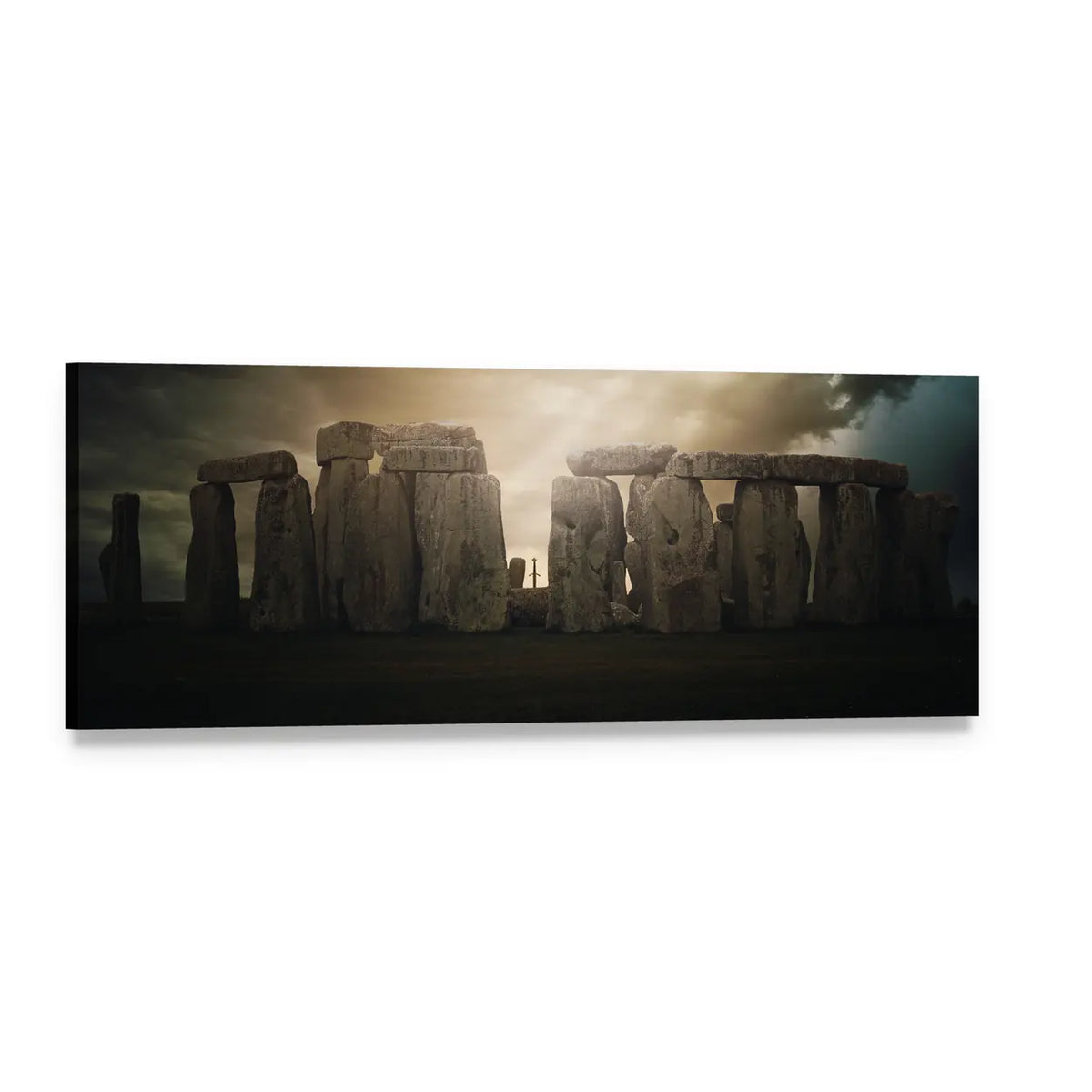 Dramatic Clouds Over Stonehenge Panoramic Canvas Wall Art, single panel gallery wrapped canvas, angled product view