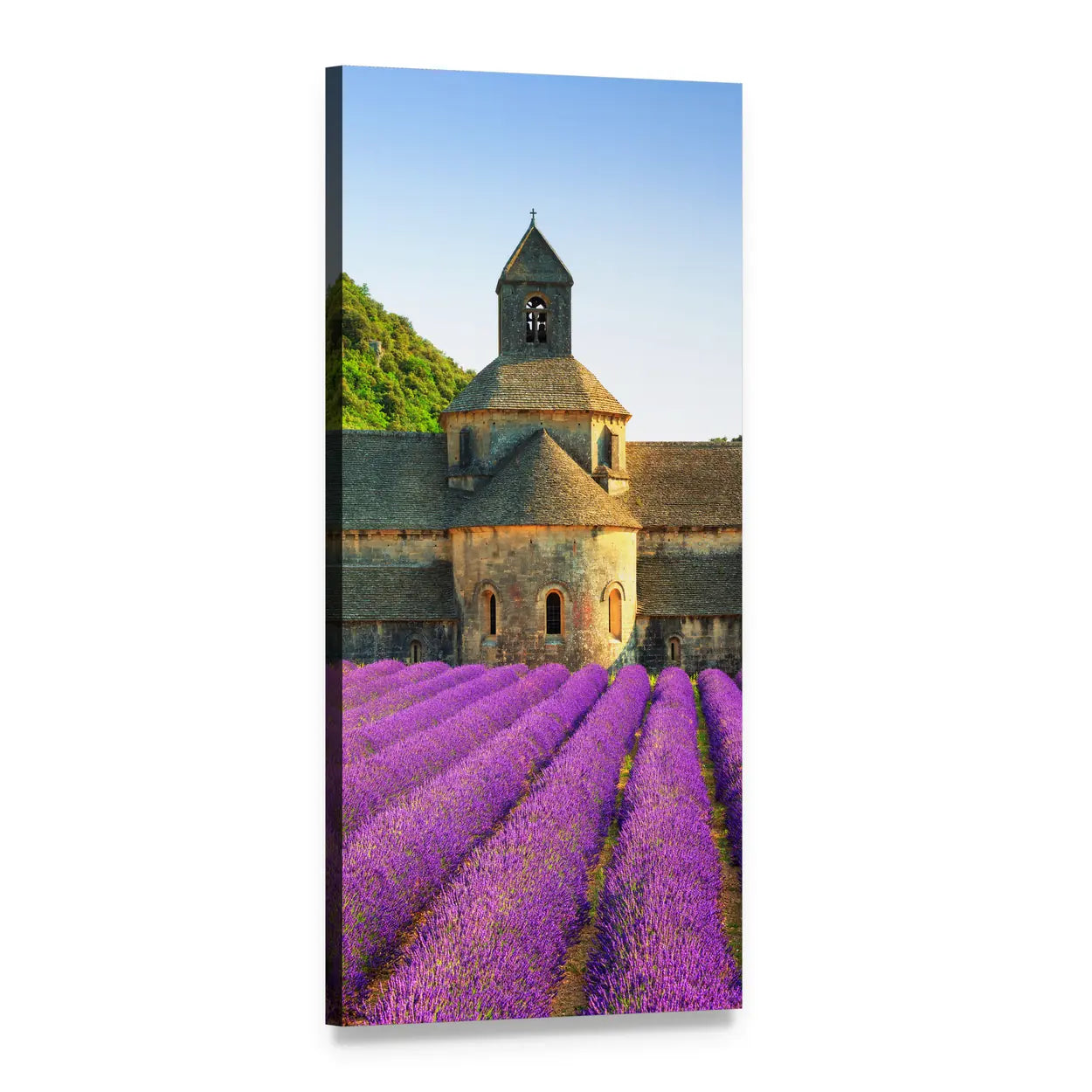 Sénanque Abbey with Lavender Field Vertical Canvas Wall Art, 1 panel 1 Vertical layout gallery wrapped canvas set, angled product view