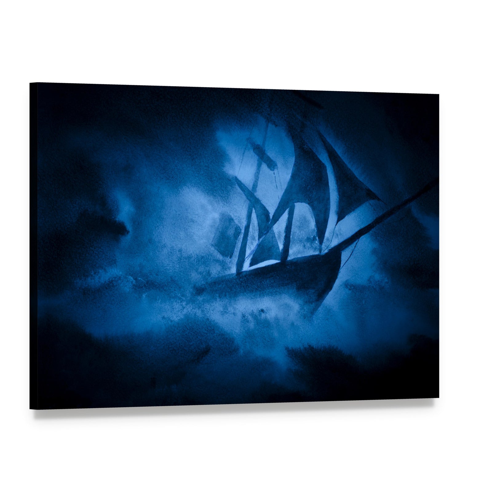 Tall Ship in Sea Storm Canvas Wall Art, single panel gallery wrapped canvas, angled product view