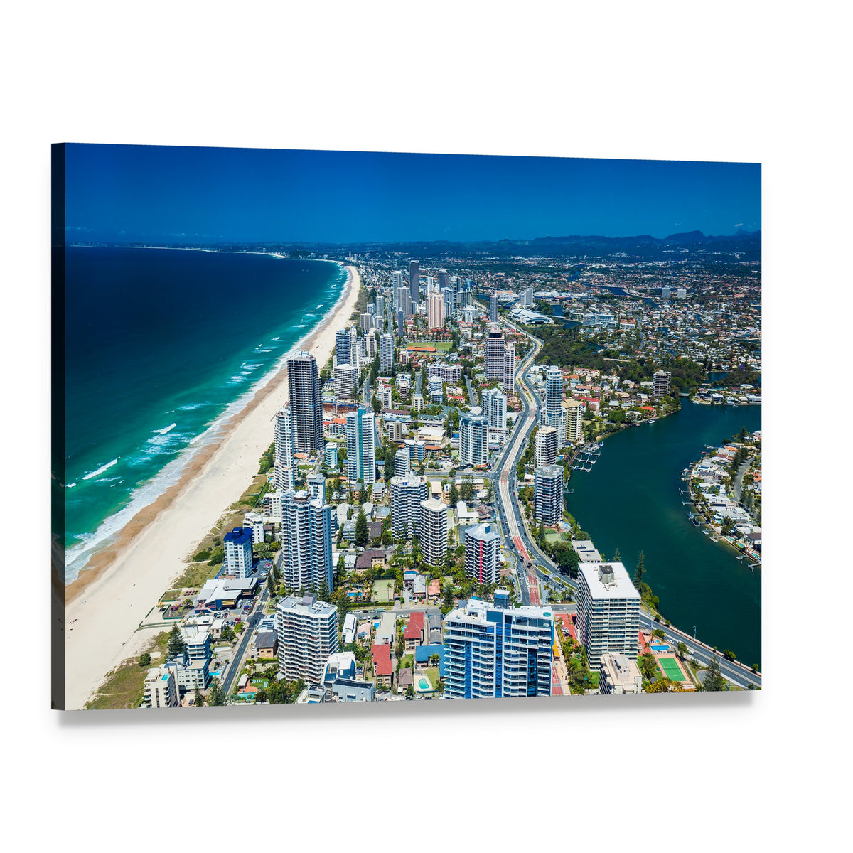 Gold Coast Beachfront City View Canvas Wall Art, single panel gallery wrapped canvas, angled product view