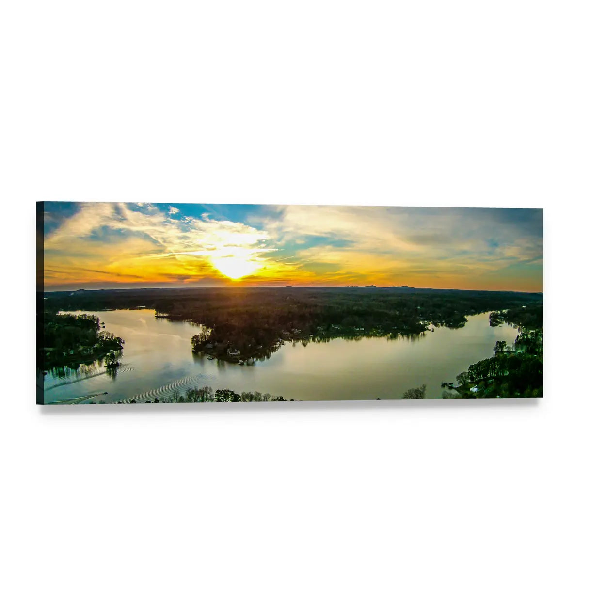 Sunset Over Lake Wylie Panoramic Canvas Wall Art, single panel gallery wrapped canvas, angled product view