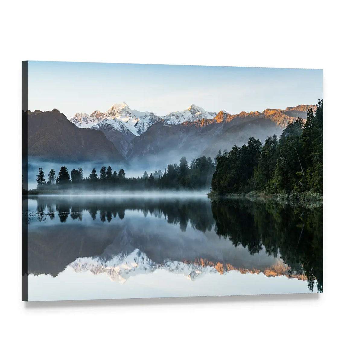Snow-capped Mountains Reflecting in a Lake Canvas Wall Art, single panel gallery wrapped canvas, angled product view