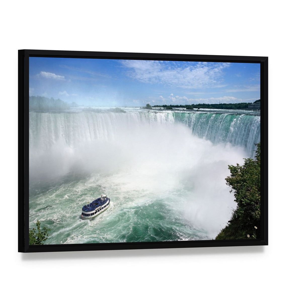 Niagara Falls from the Canadian Side Canvas Wall Art, framed canvas in a black floater frame, angled product view