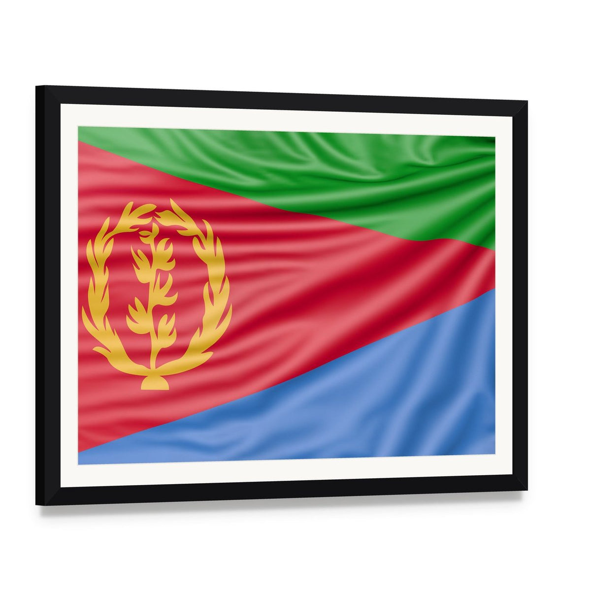 Eritrea Flag Canvas Wall Art, framed print with white mat and black frame, angled product view