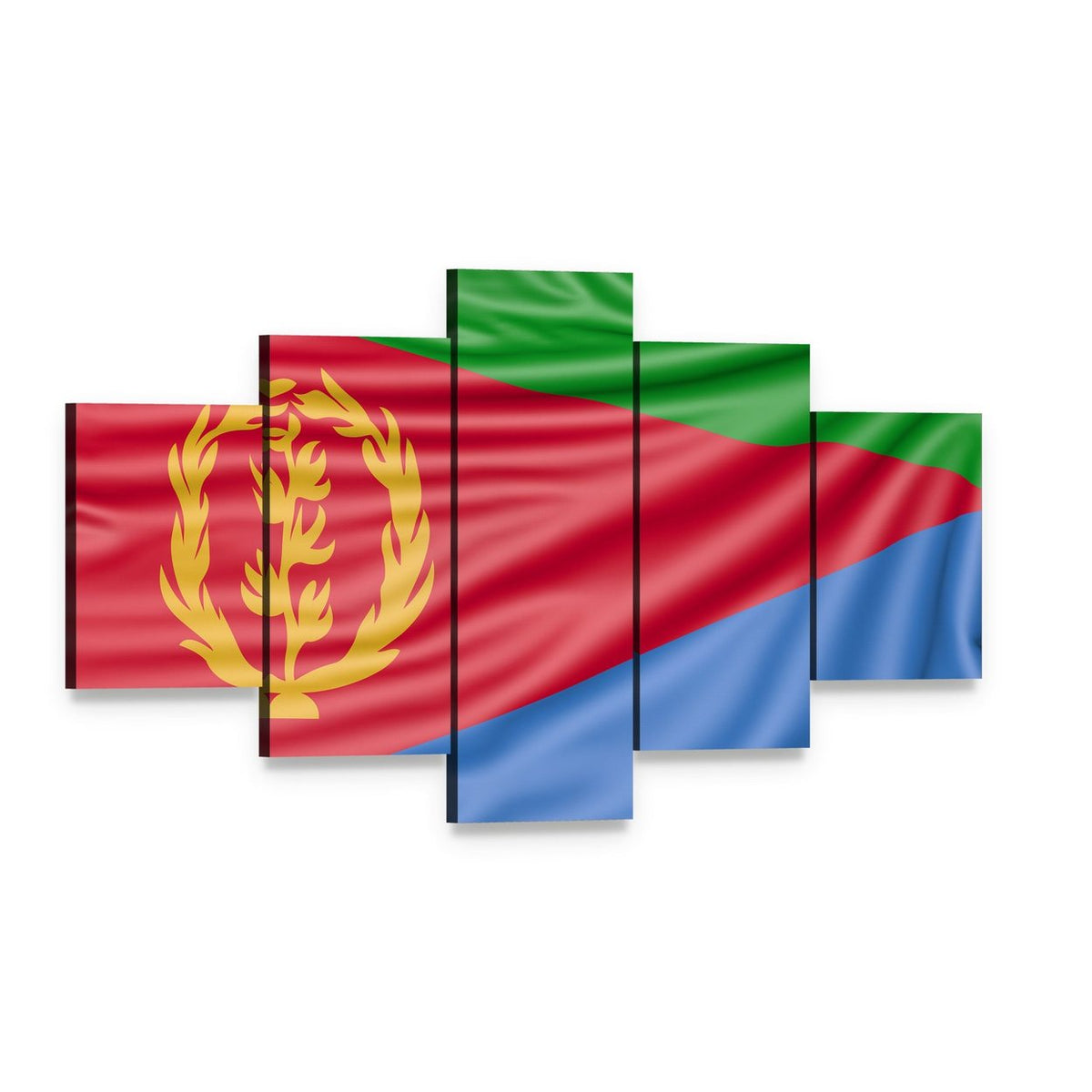 Eritrea Flag Canvas Wall Art, 5 panel 5 Star layout gallery wrapped canvas set, angled product view