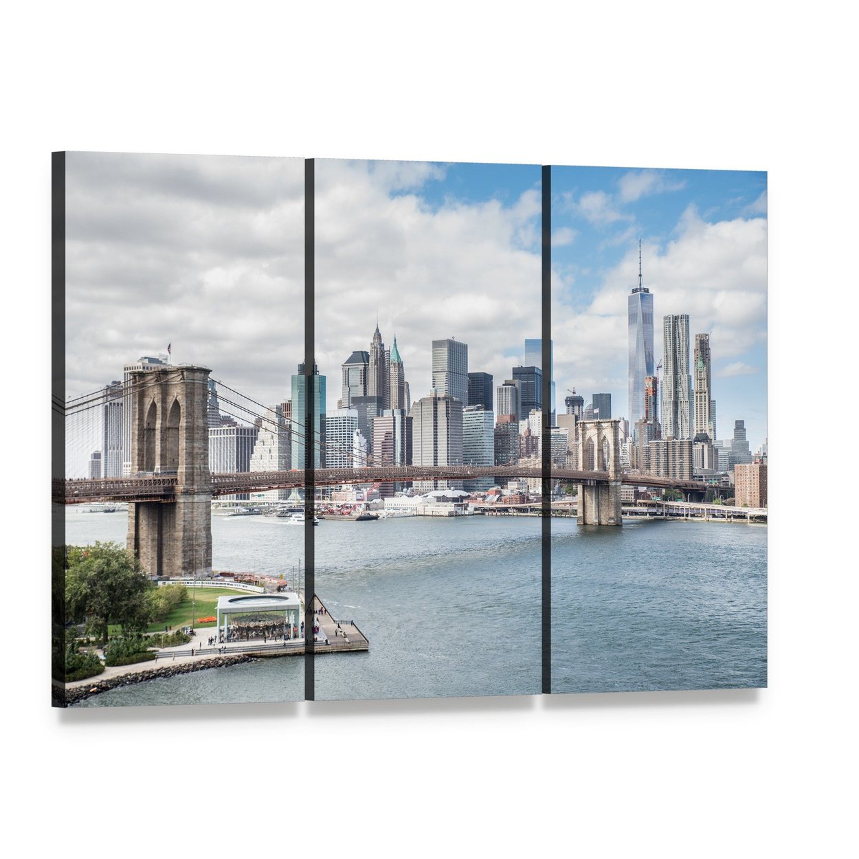 Brooklyn Bridge Ny Canvas Wall Art, 3 panel 3 Horizontal layout gallery wrapped canvas set, angled product view