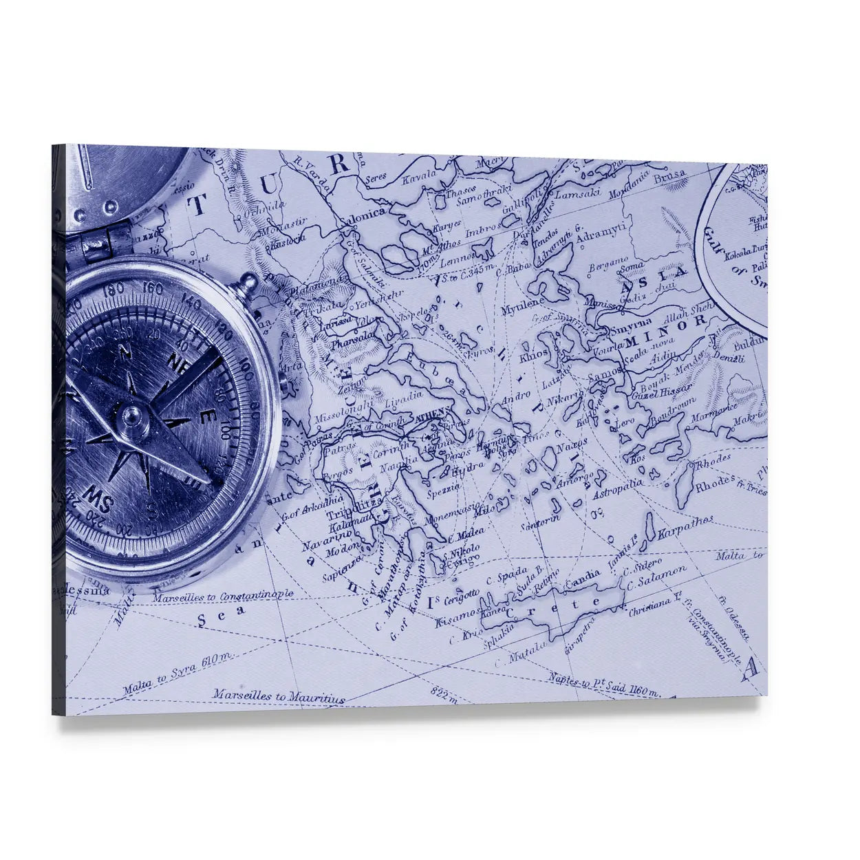 Antique Maps Showing Countries And Trade Routes Canvas Wall Art, single panel gallery wrapped canvas, angled product view
