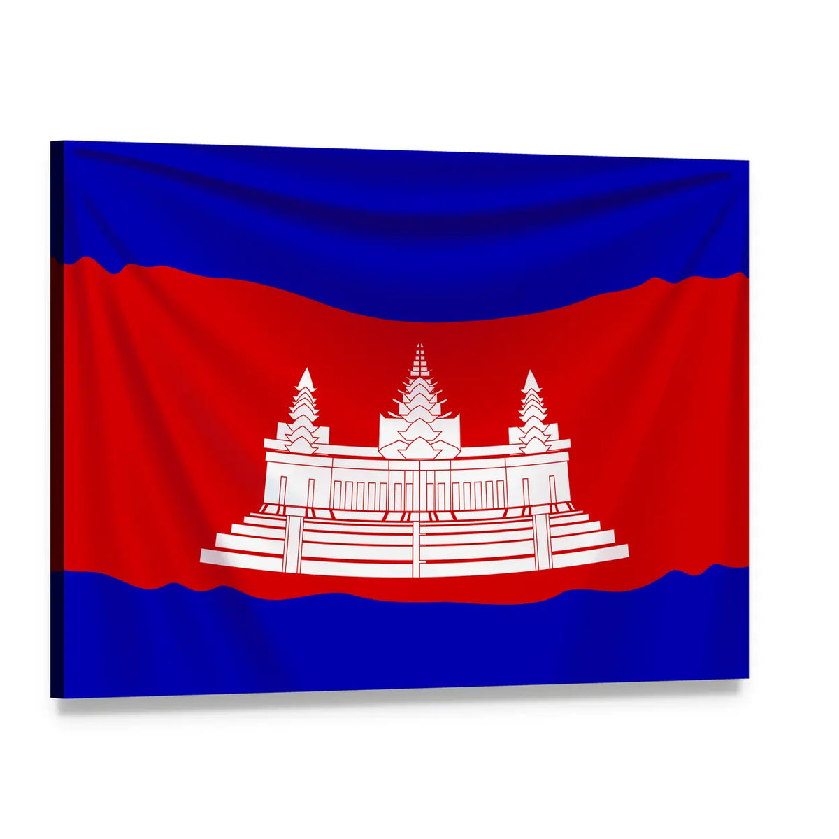 Flag of Cambodia with Angkor Wat Silhouette Canvas Wall Art, single panel gallery wrapped canvas, angled product view