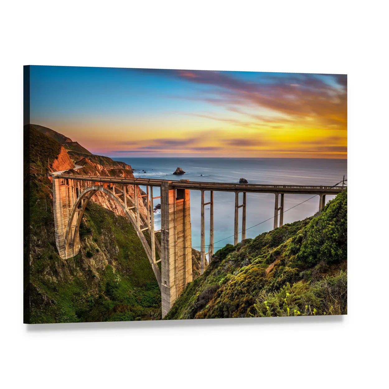 Bixby Creek Bridge at Golden Hour Canvas Wall Art, single panel gallery wrapped canvas, angled product view