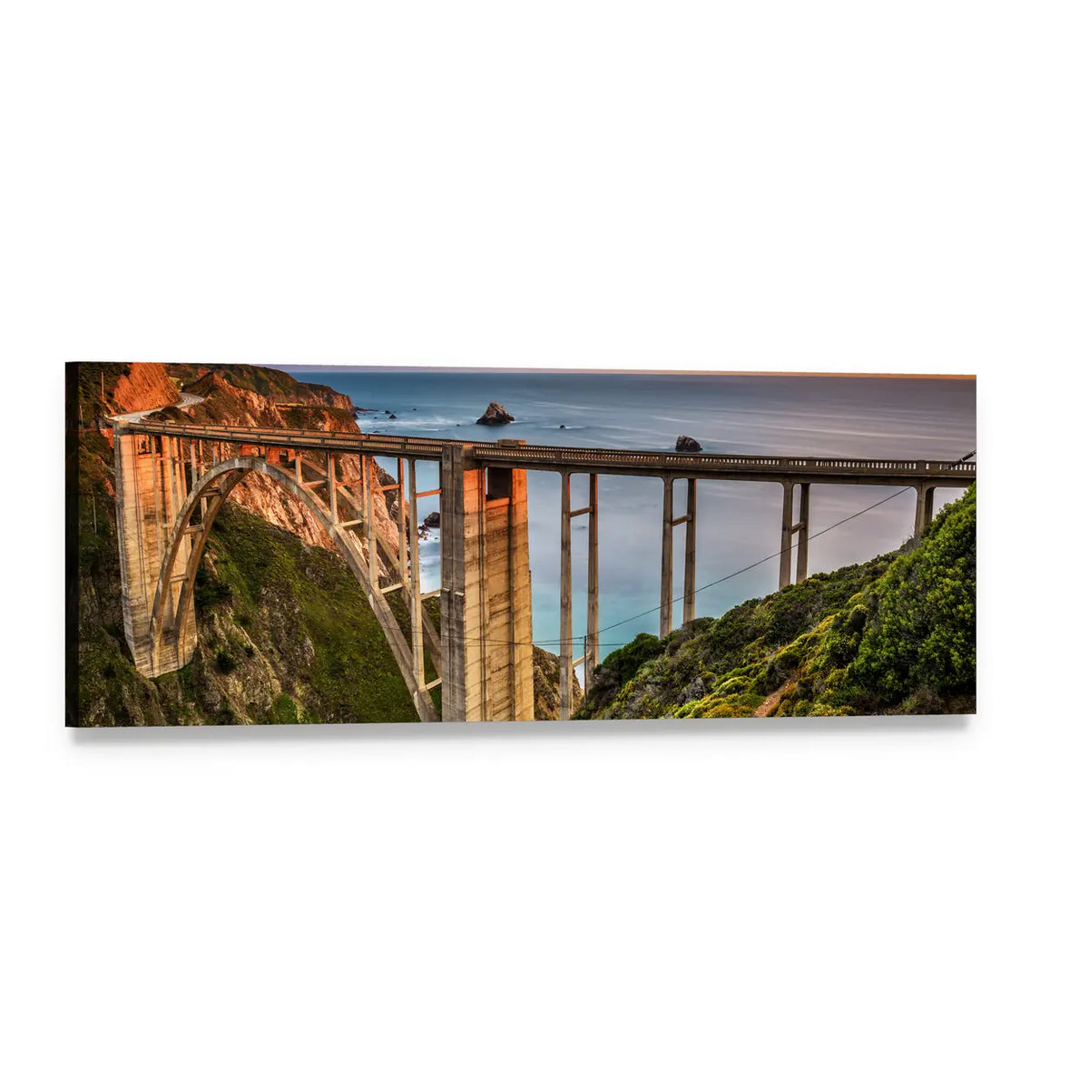 Bixby Creek Bridge, Pacific Coast Panoramic Canvas Wall Art, single panel gallery wrapped canvas, angled product view
