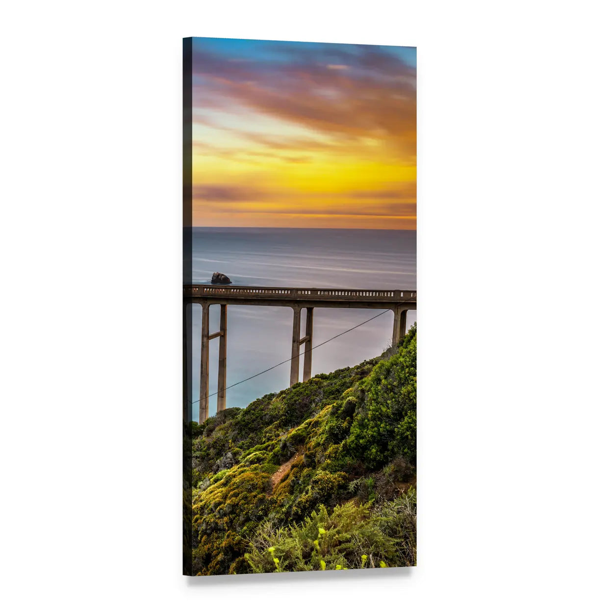 Bixby Bridge and Pacific Coast Sunset Vertical Canvas Wall Art, 1 panel 1 Vertical layout gallery wrapped canvas set, angled product view