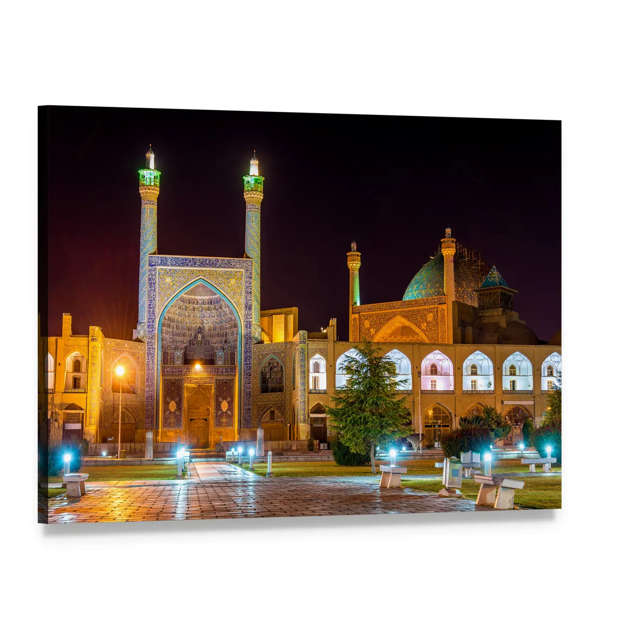 Shah Imam Mosque at Night, Isfahan Canvas Wall Art, single panel gallery wrapped canvas, angled product view