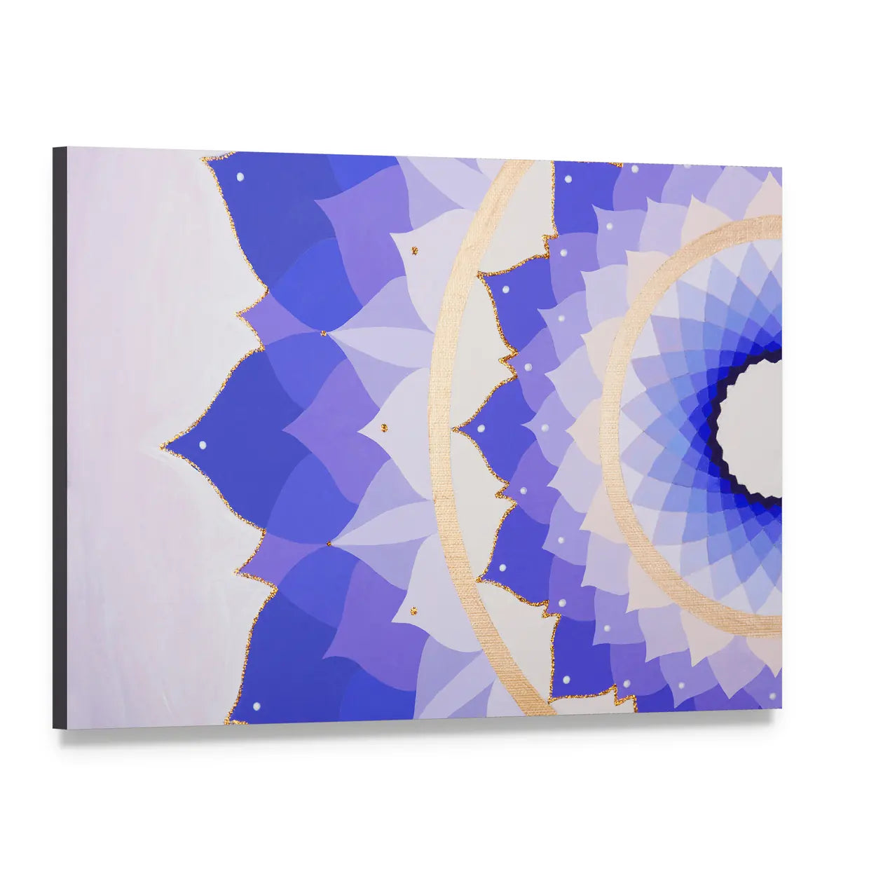 Purple Flower Mandala Canvas Wall Art, single panel gallery wrapped canvas, angled product view