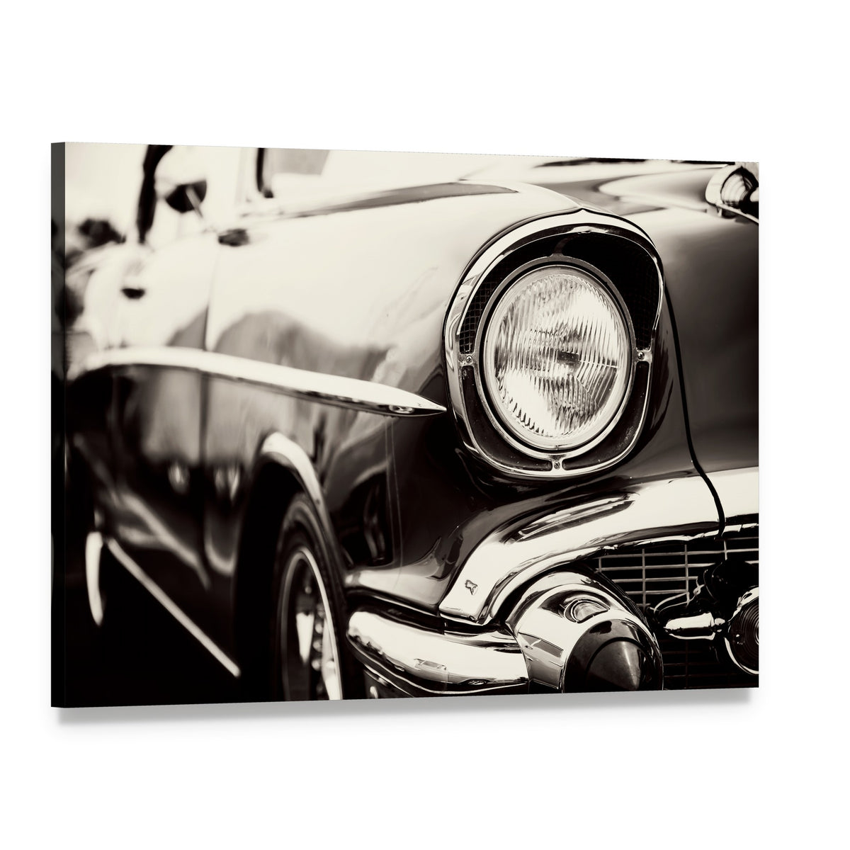 Classic Car Headlight Close-up Canvas Wall Art, single panel gallery wrapped canvas, angled product view
