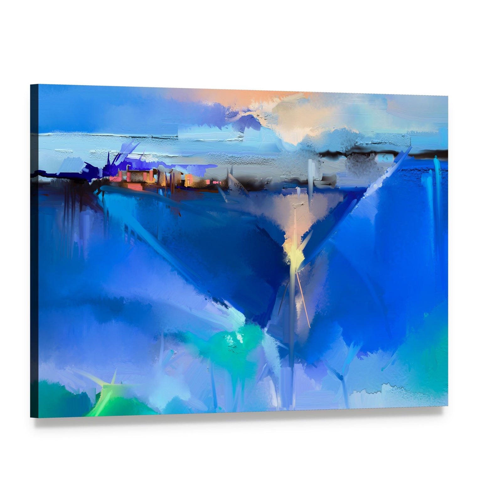 Abstract Tree Hill and Blue Field Canvas Wall Art, single panel gallery wrapped canvas, angled product view