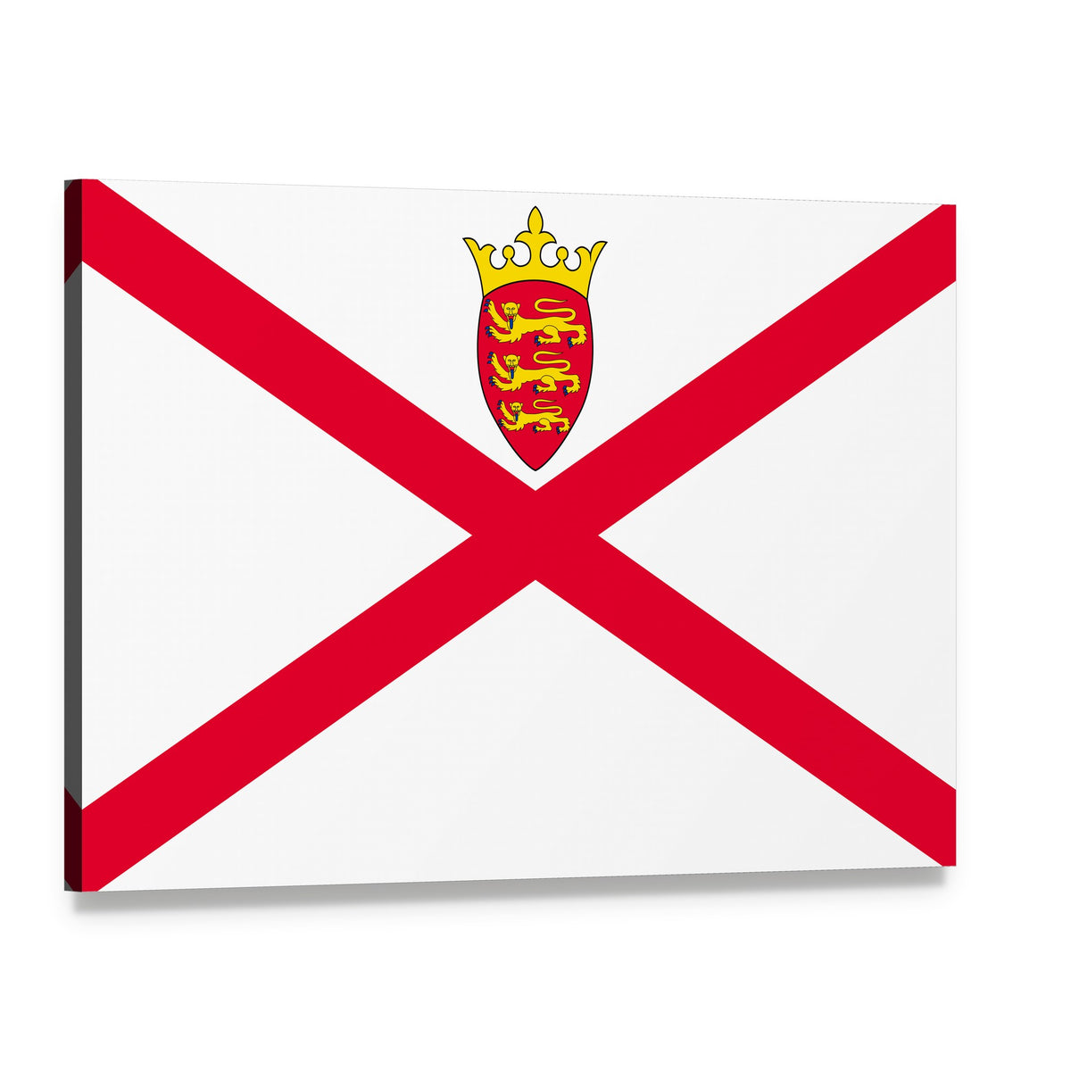 Jersey Flag with Coat of Arms Canvas Wall Art, single panel gallery wrapped canvas, angled product view