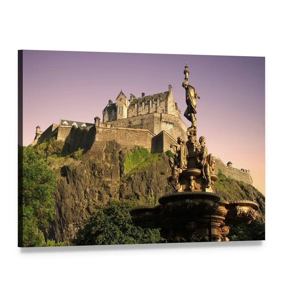 Edinburgh Castle at Dusk Canvas Wall Art, single panel gallery wrapped canvas, angled product view