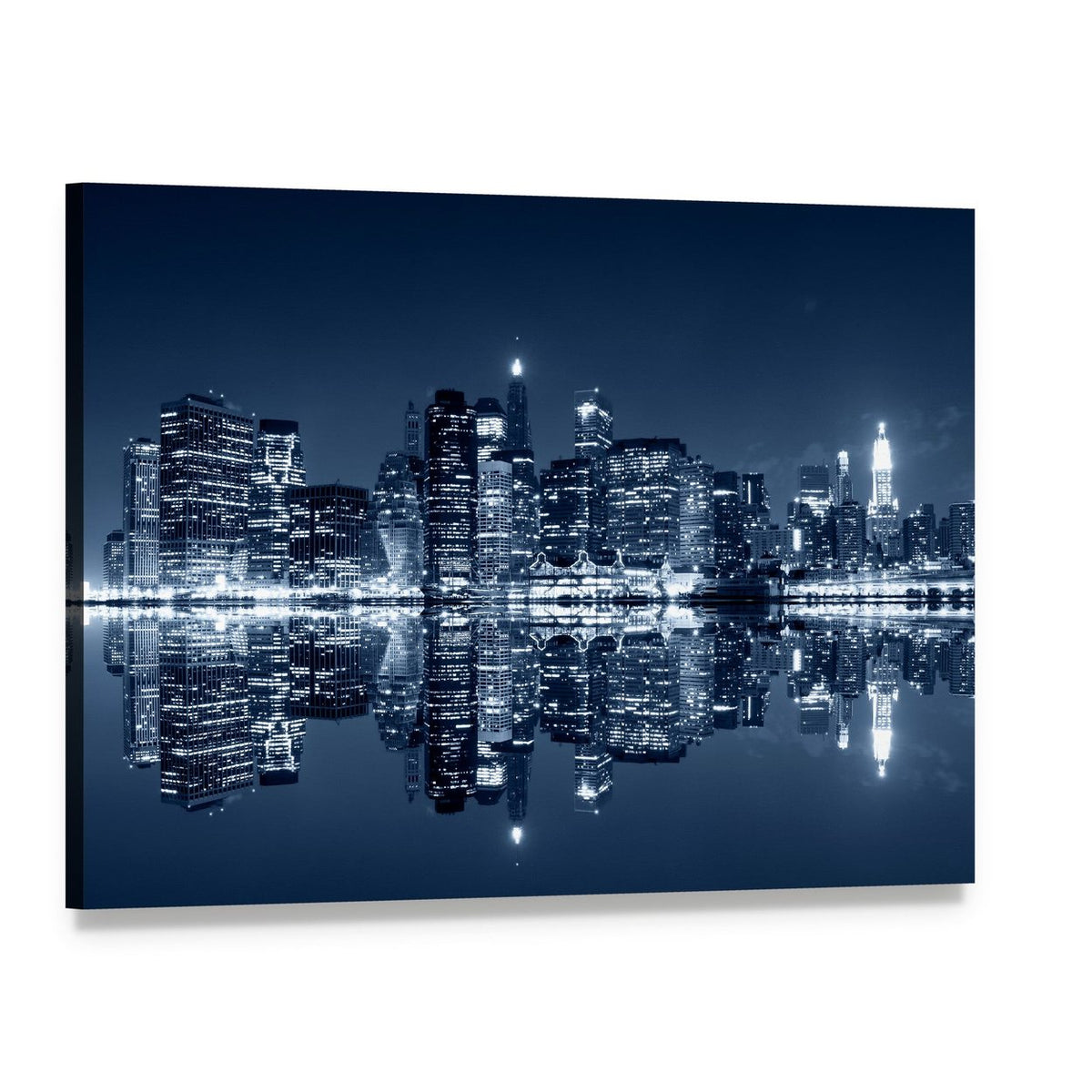 New York City Skyline at Night Canvas Wall Art, single panel gallery wrapped canvas, angled product view