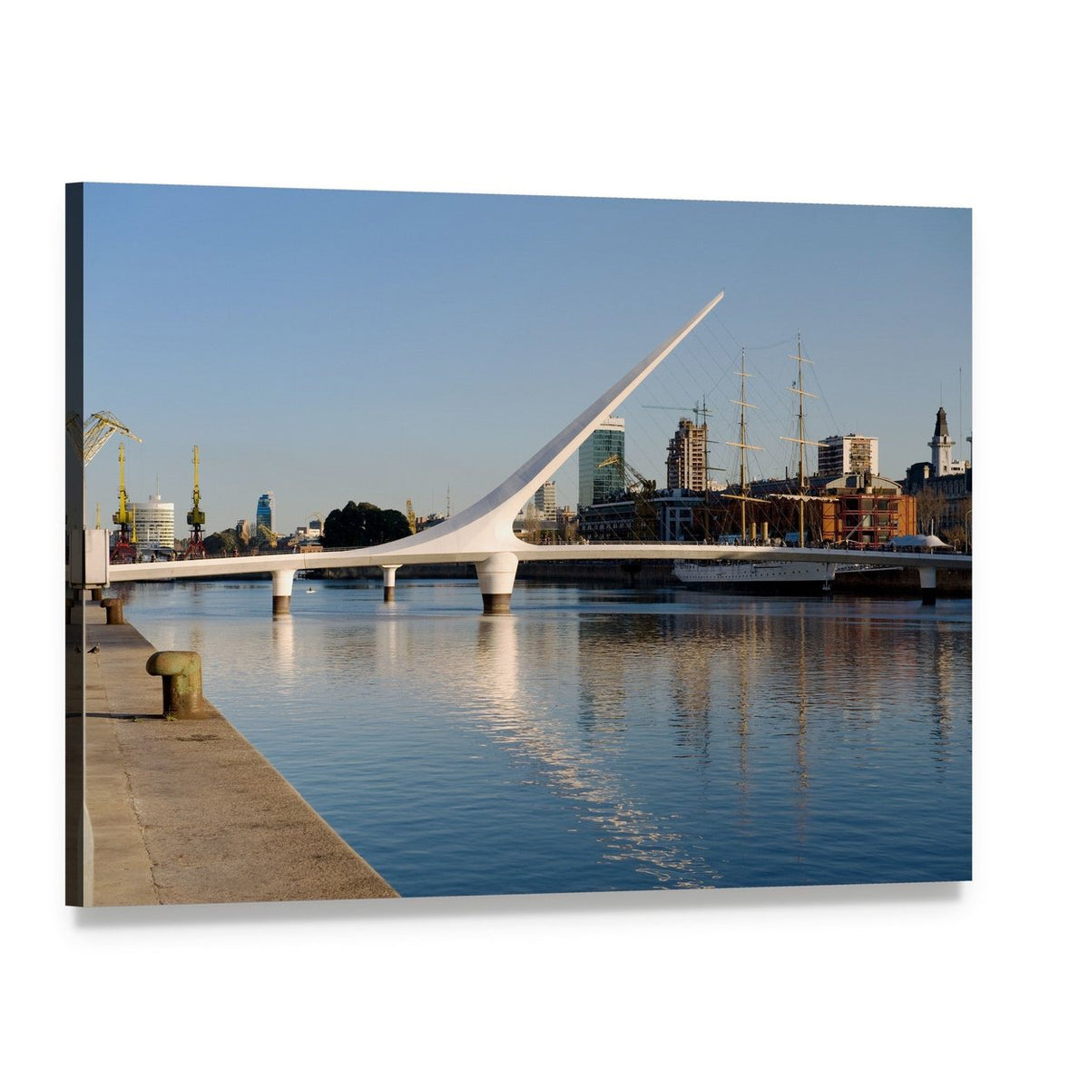 White Suspension Bridge in Buenos Aires Canvas Wall Art, single panel gallery wrapped canvas, angled product view