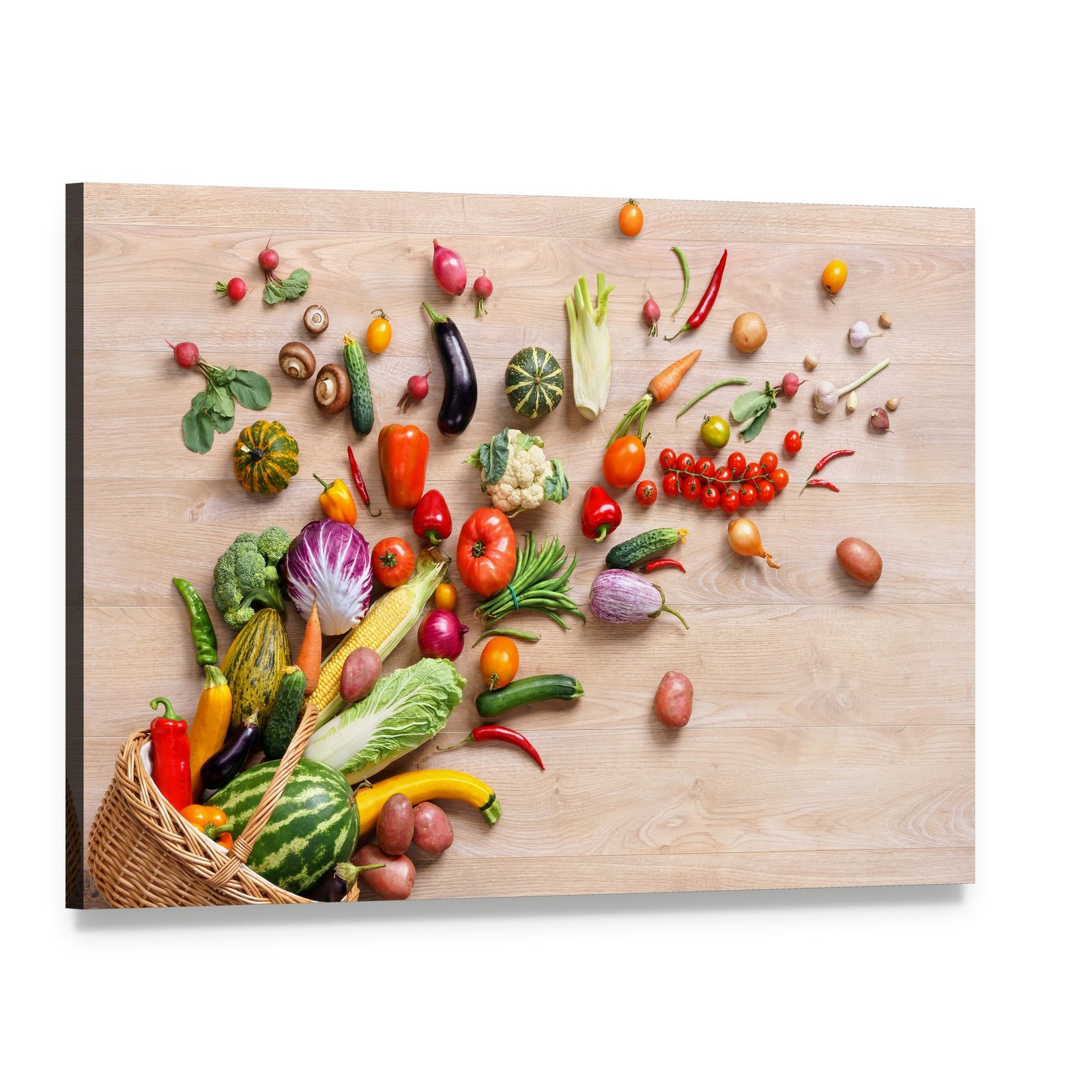 Vibrant Fruits and Vegetables Canvas Wall Art, single panel gallery wrapped canvas, angled product view
