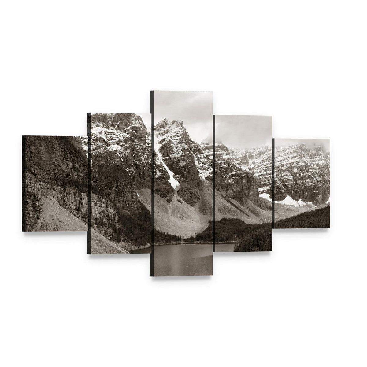 Moraine Lake Winter Landscape Canvas Wall Art, 5 panel 5 Star layout gallery wrapped canvas set, angled product view