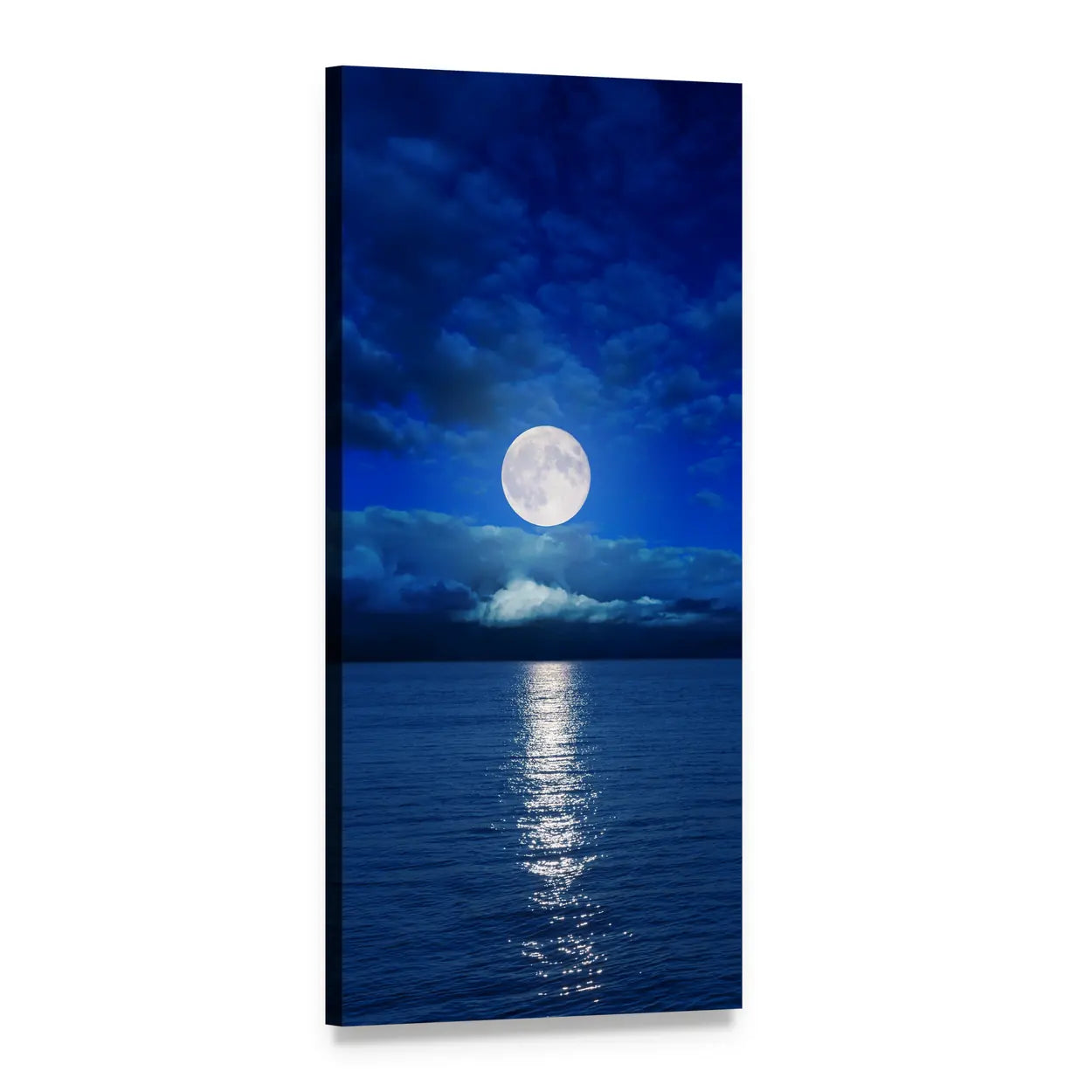 Low Moon Over River Vertical Canvas Wall Art, 1 panel 1 Vertical layout gallery wrapped canvas set, angled product view