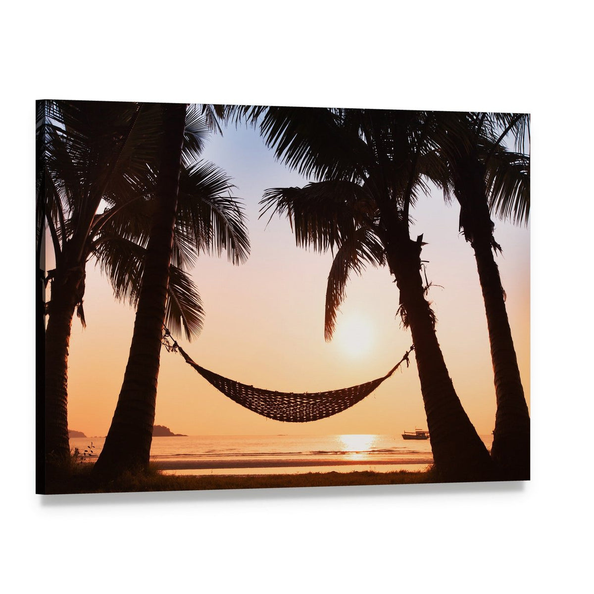 Tranquil Hammock Amid Palm Trees Canvas Wall Art, single panel gallery wrapped canvas, angled product view