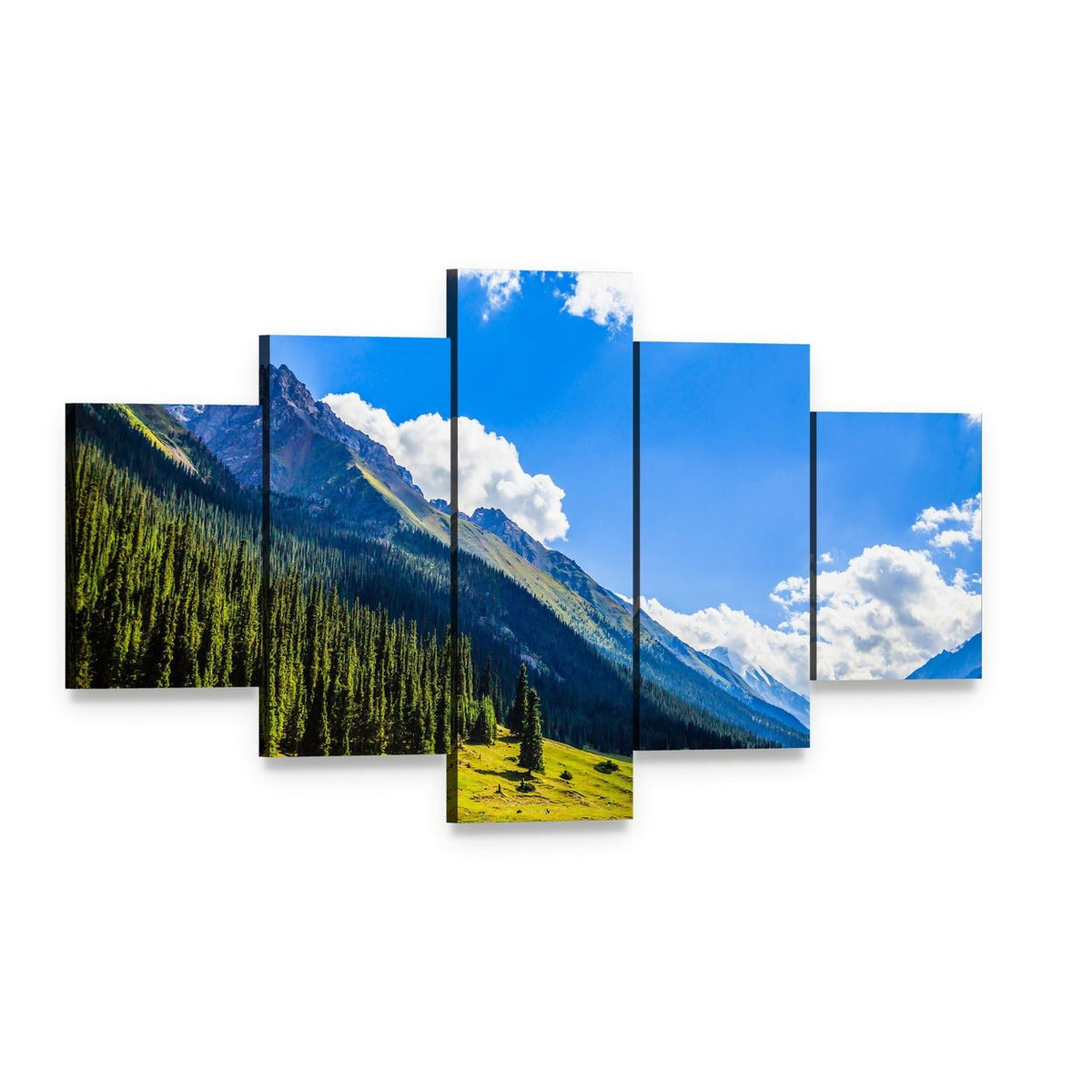 Mountain Summit Landscape Canvas Wall Art, 5 panel 5 Star layout gallery wrapped canvas set, angled product view